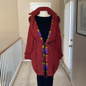 Beltrami Red Vintage Couture Silky Lined Coat 8/10